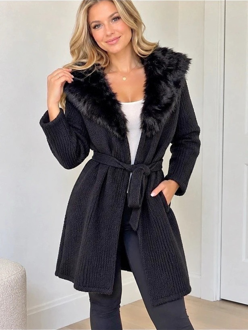 Bloomingdale's Black Belted Teddy Coat NWT